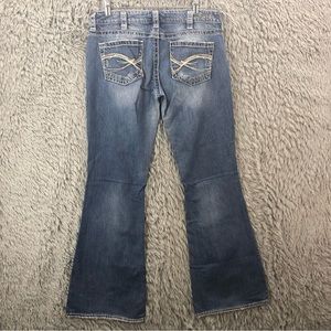 Silver Jeans Womens Size 31 Flare Whiskered Distressed Denim Jeans